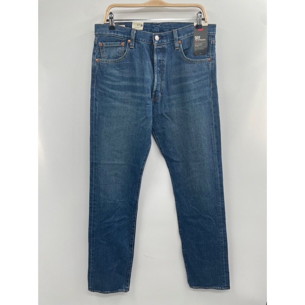 Levi's 501 Premium Jeans Mens 34x36 Blue Denim Stretch Straight Leg Grunge NWT